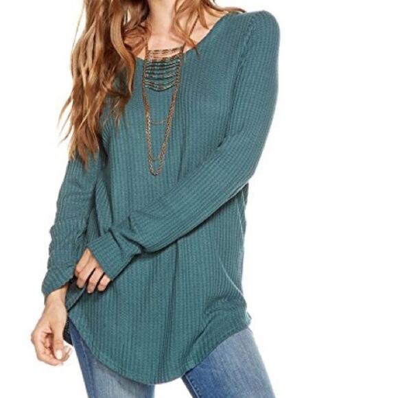 CHASER Green Thermal Strap Back Long Sleeve Blouse Size Medium - Picture 1 of 11